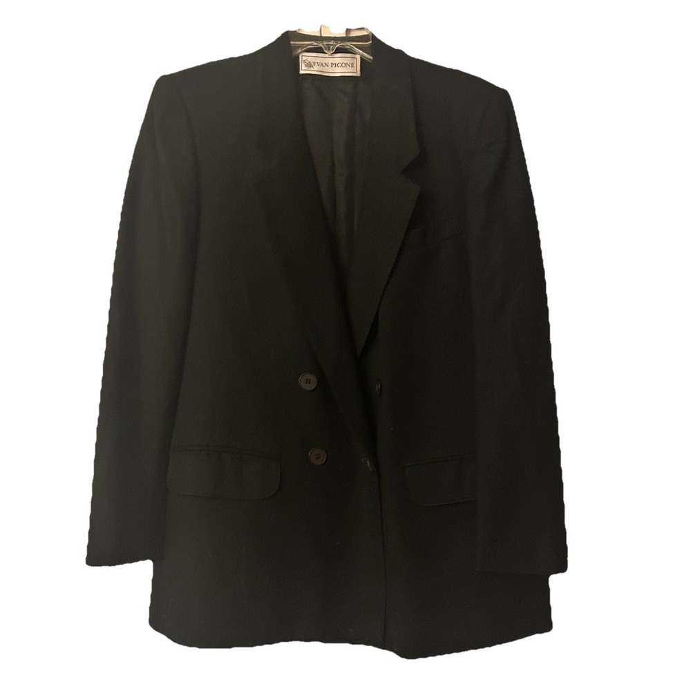 Evan-Picone VTG 100% Worsted Wool Blazer Womens Size 8 Black Double Breasted